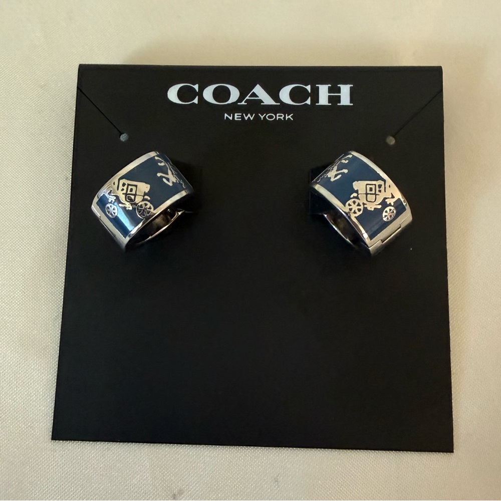 Coach Enamel Huggie Earrings with Horse and Carriage Design